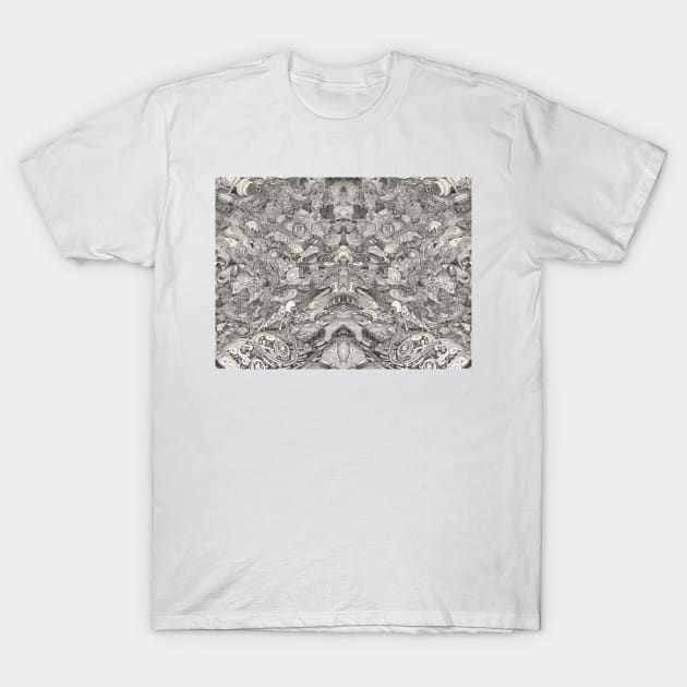 Abstract Black and White Pen and Ink Fantasy Background T-Shirt by BubbleMench